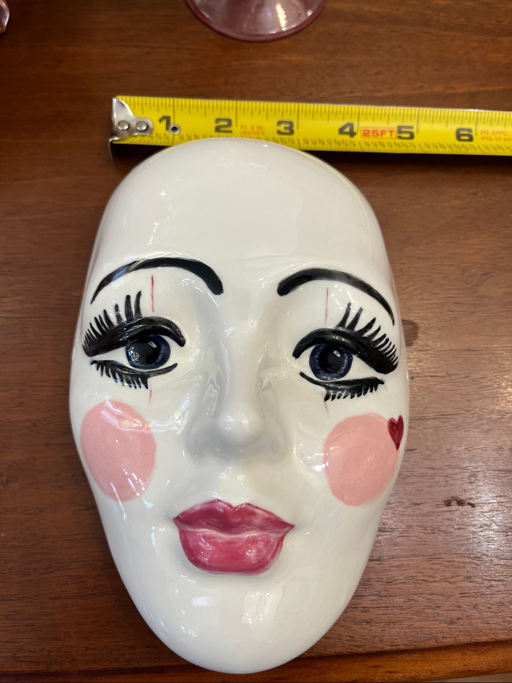 Vintage hand-painted porcelain face wall mask featuring stylized clown - Picture 7 of 7